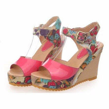 Floral Colorful Buckle Fish Mouth Platform Sandals
