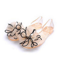 Flower Butterflyknot Transparent Jelly Peep Toe Fish Mouth Slip On Flat Sandals