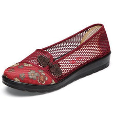Flower Chineseknot Vintage Retro Mesh Breathable Slip On Flat Shoes