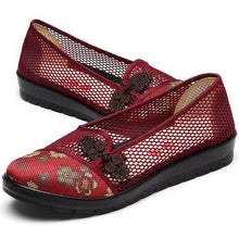 Flower Chineseknot Vintage Retro Mesh Breathable Slip On Flat Shoes
