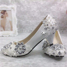 Lace Beaded Flower Wedding High Heel White Bridal Pumps