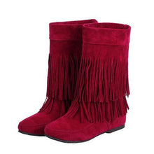 Big Size Tassel Mid Calf Pure Color Slip On Boots