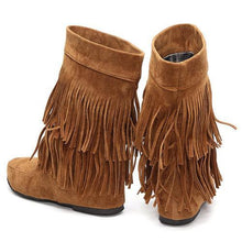 Big Size Tassel Mid Calf Pure Color Slip On Boots
