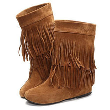 Big Size Tassel Mid Calf Pure Color Slip On Boots