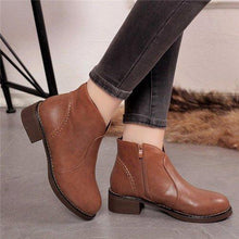 Punk Black Zipper Casual Block Ankle Mid Heel Boots