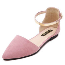 Big Size Pointed Toe Pure Color Metal Flat Slip On Buckle Shoes