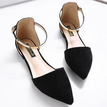 Big Size Pointed Toe Pure Color Metal Flat Slip On Buckle Shoes