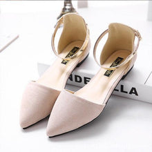 Big Size Pointed Toe Pure Color Metal Flat Slip On Buckle Shoes