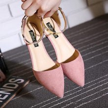 Big Size Pointed Toe Pure Color Metal Flat Slip On Buckle Shoes