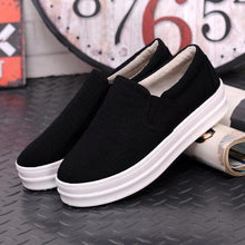 Black Canvas Platform Slip On Casual Loafers For Women