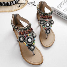 Beaded Bohemia Rhinestone Clip Toe Zipper Flat Sandals