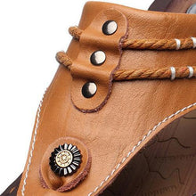 Men Hand Stitching Soft Clip Toe Beach Slippers Waterproof Leather Sandals